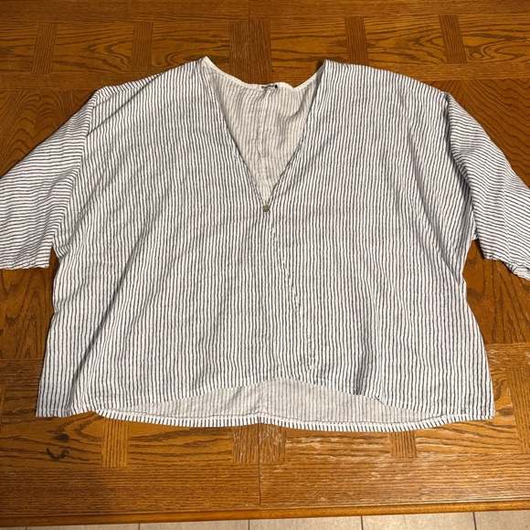 Meo Meli Linen Blend Kimono Top Cardigan Striped O/S Lagenlook Relaxed Fit Boho - Picture 2 of 16